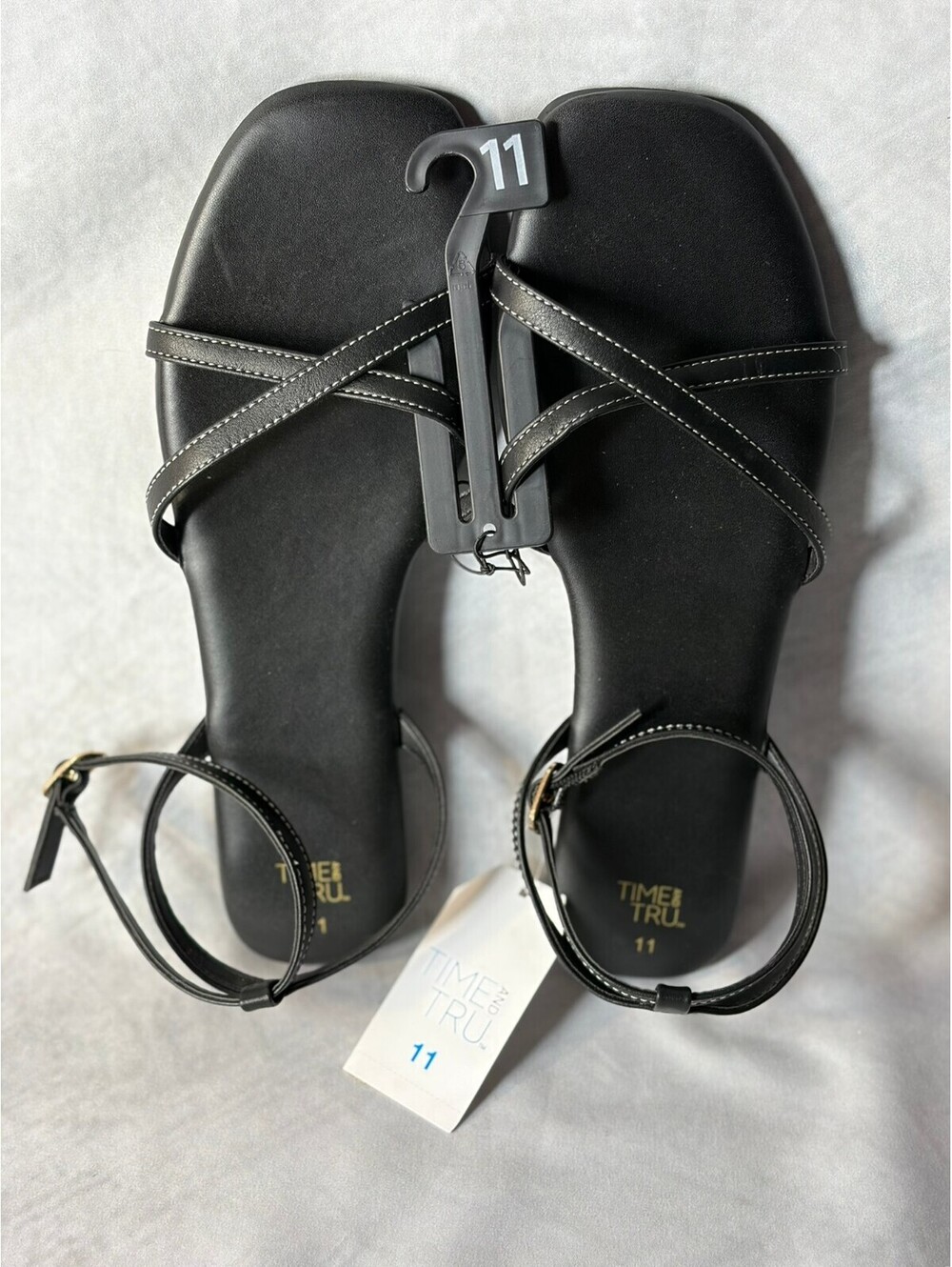Time and Tru Womens Black Strappy Sandals Size 11 Memory Foam Square Toe NWT